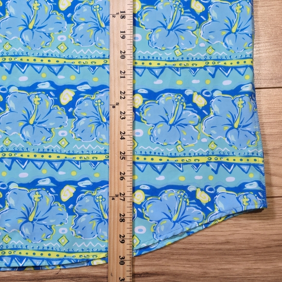 Simply Southern Hawaiian Hibiscus Polo Men's Sz Large Light Blue Lime Stretch - Picture 8 of 8
